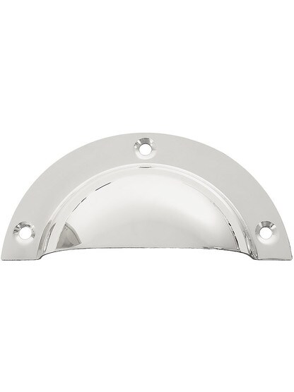 3 3/4 inch Stamped Brass Half Moon Cup Pull in Polished Nickel.